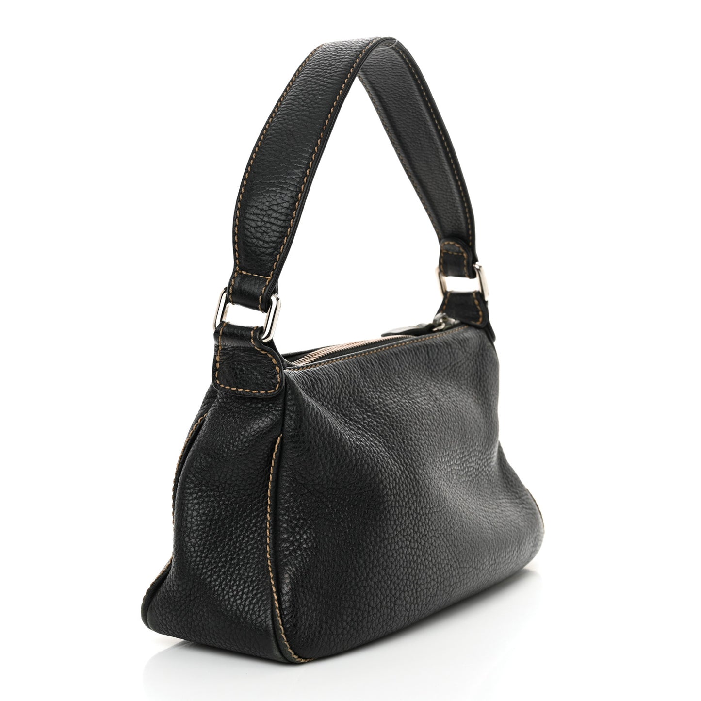 Grained Calfskin Tassel Shoulder Bag Black