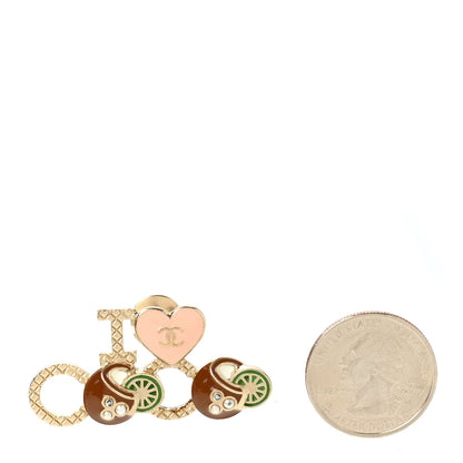 Chanel Metal Resin Pearl I Love Coco Brooch Gold Brown Pink 2 of 4
