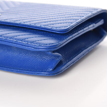 Chanel Caviar Chevron Quilted Wallet On Chain WOC Bright Blue 10 of 14