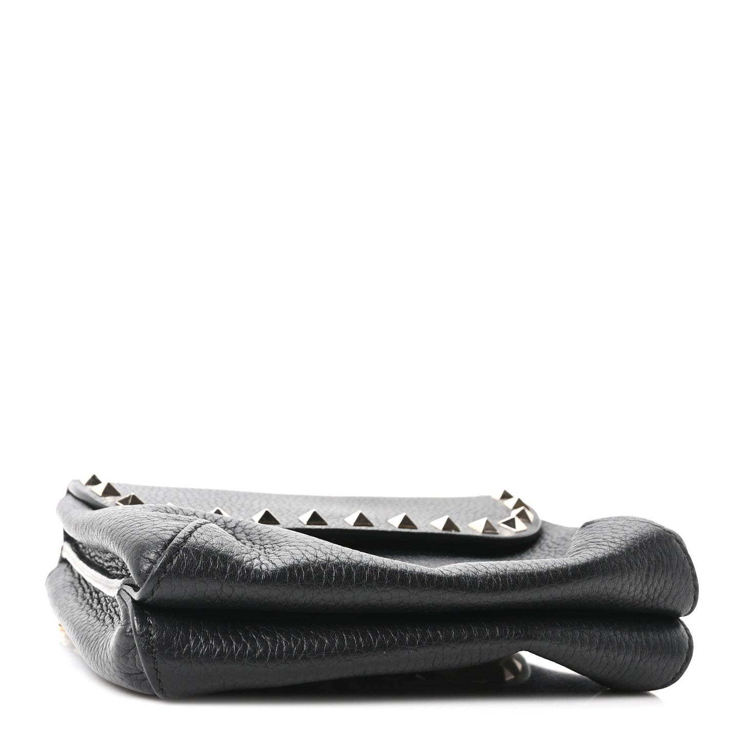 Pebbled Calfskin Rockstud Double Pocket Chain Crossbody Black