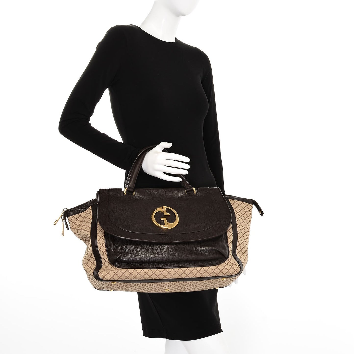 Diamante Cellarius Calfskin Medium 1973 Top Handle Bag Beige Ebony Cocoa