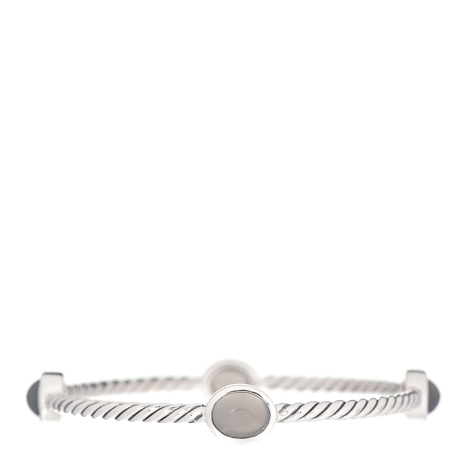 David Yurman Sterling Silver Moonstone 3mm 4 Station Bangle Bracelet 1 of 4