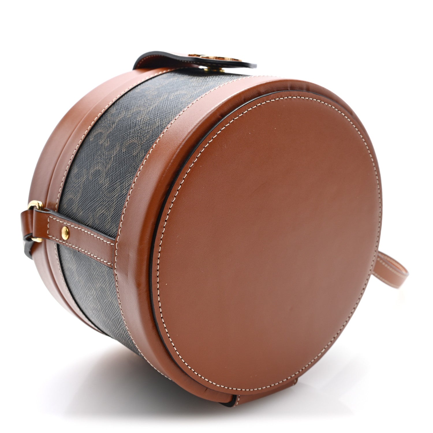 Celine Calfskin Triomphe Canvas Medium Tambour Bag Tan Tan 4 of 10