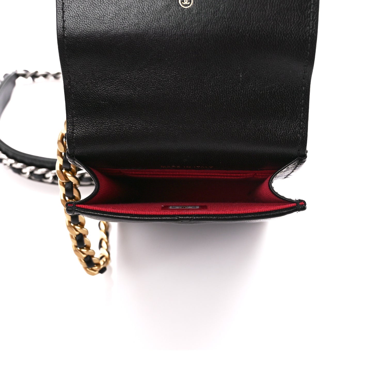 Lambskin Quilted Chanel 19 Phone Holder With Chain Black