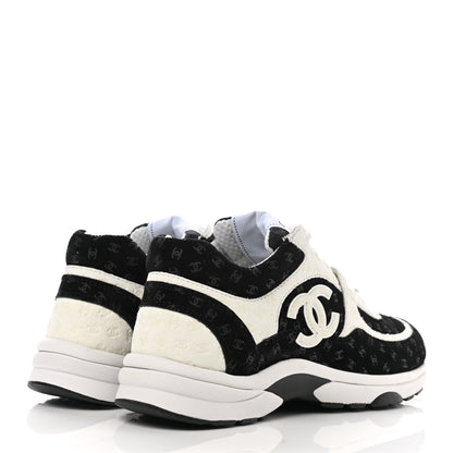 Chanel Suede Calfskin Printed CC Sneakers 36.5 Black White 4 of 8