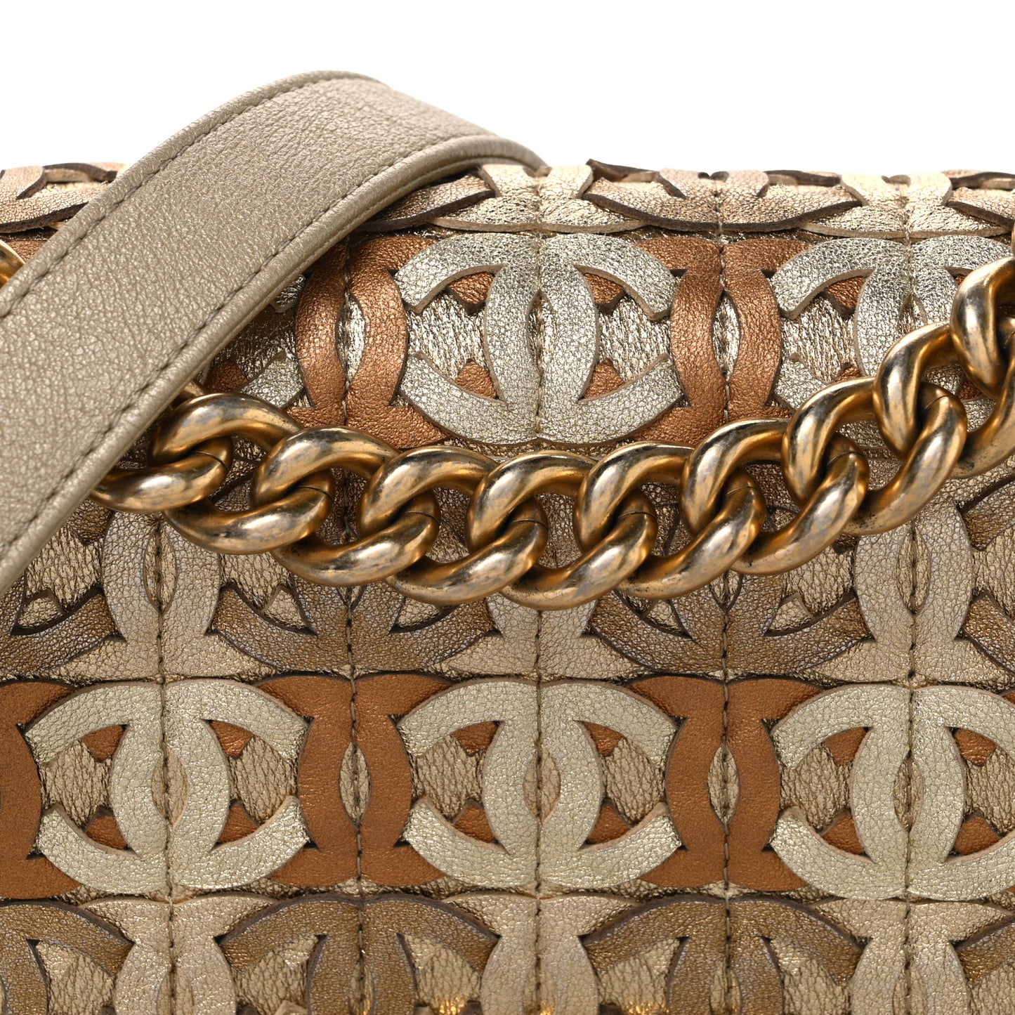 Metallic Lambskin Small Golden CC Boy Flap Gold