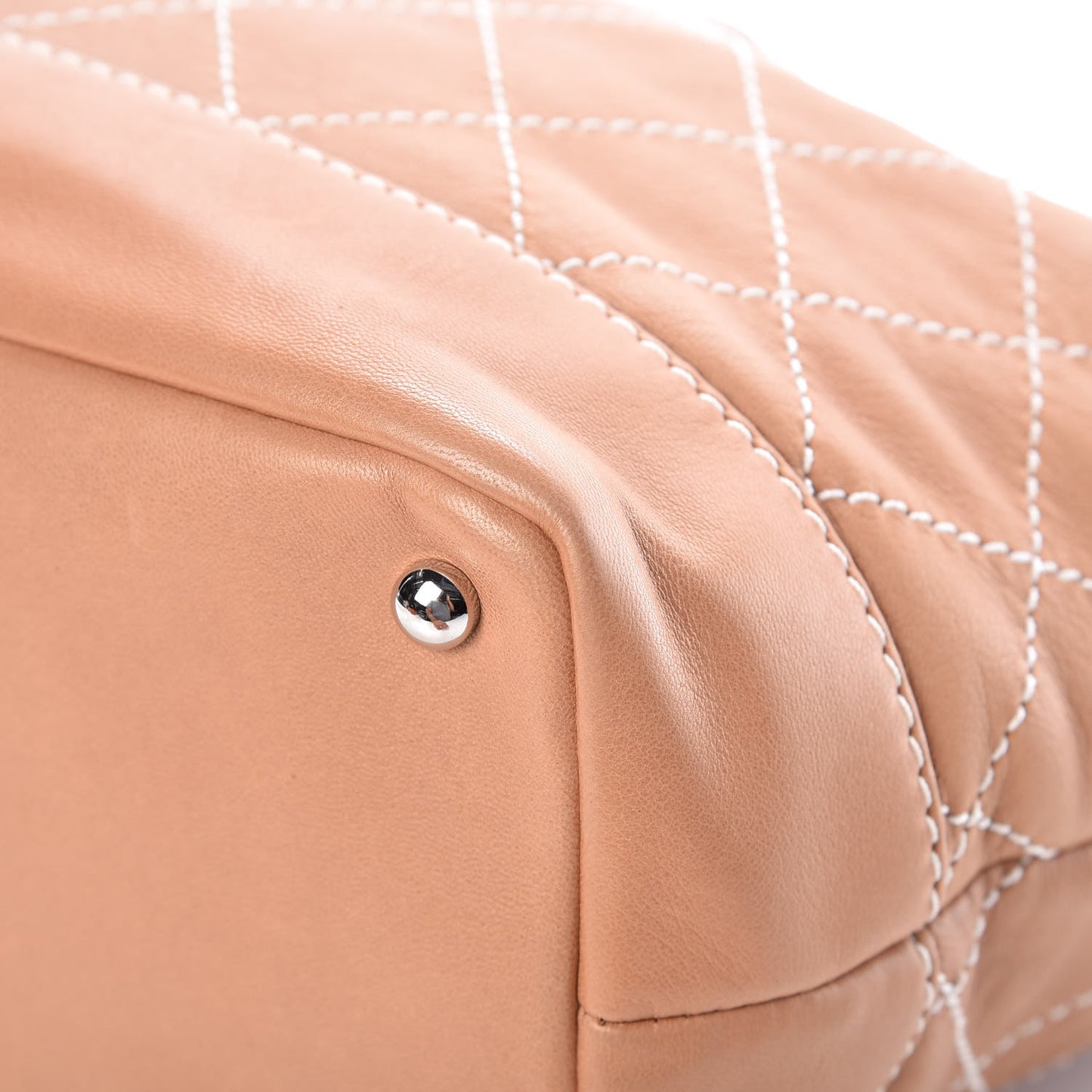 Lambskin Contrast Stitch Small Drawstring Tote Camel