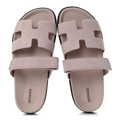 Hermes Suede Goatskin Womens Chypre Sandals 39 Rose Porcelaine 2 of 10
