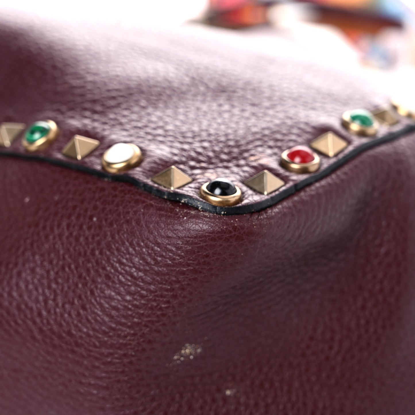 Stampa Alce Calfskin Medium Guitar Strap Rockstud Rolling Reversible Tote Light Cuir Rubin
