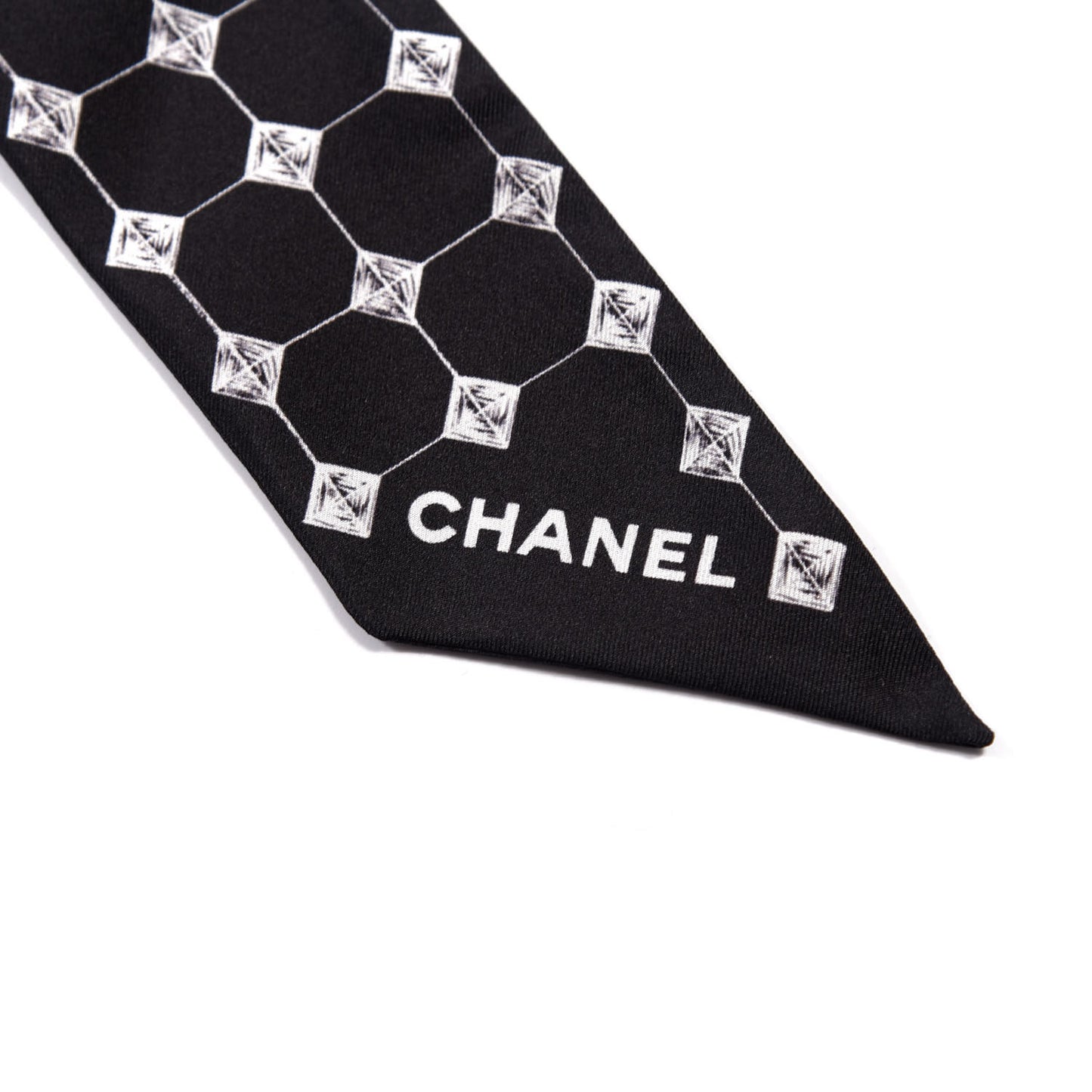 Silk CC Slim Bandeau Scarf Black White