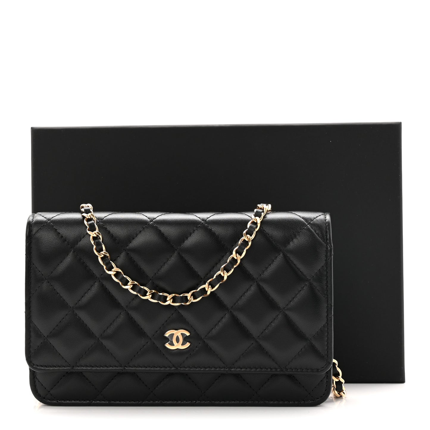 Lambskin Quilted Wallet On Chain WOC Black