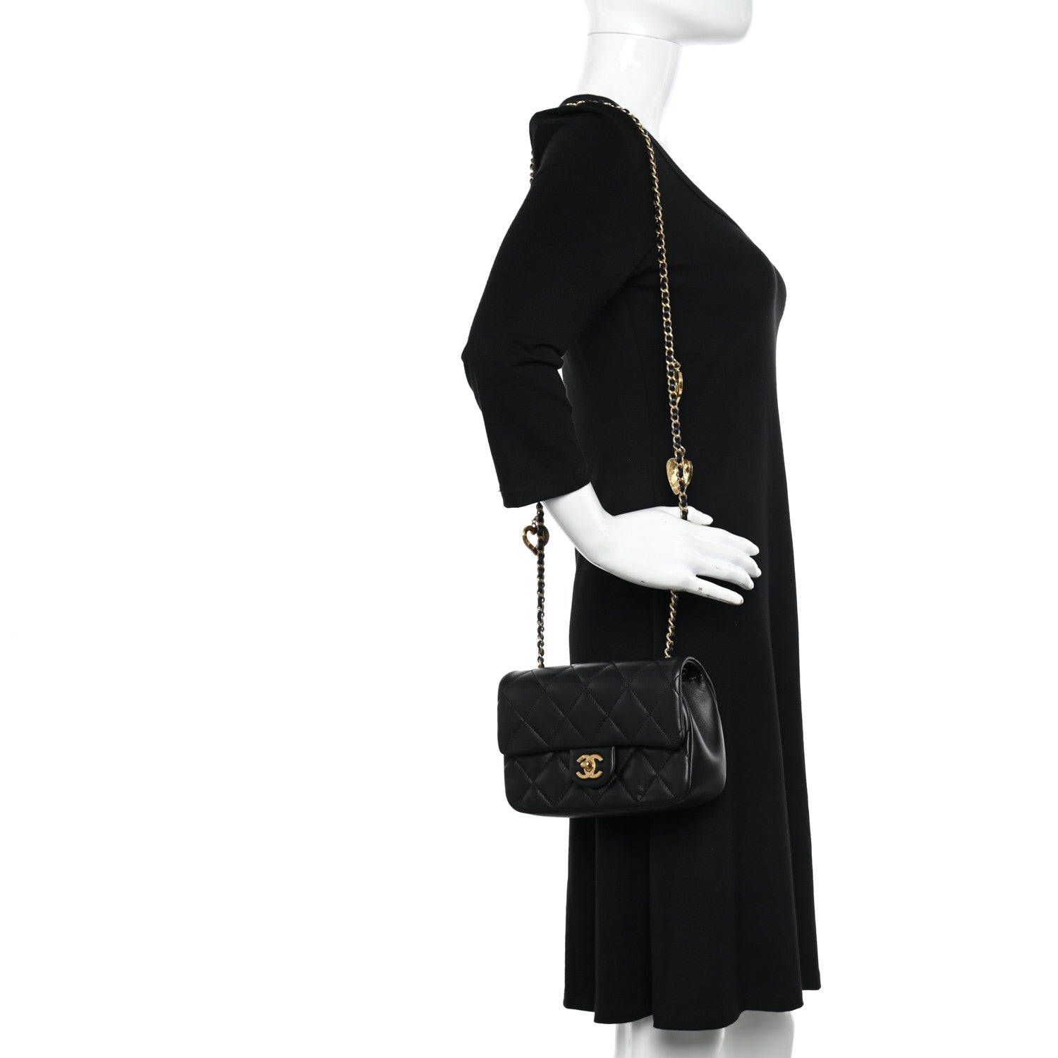 Chanel Lambskin Quilted Mini Heart Charms Flap Black 2 of 10