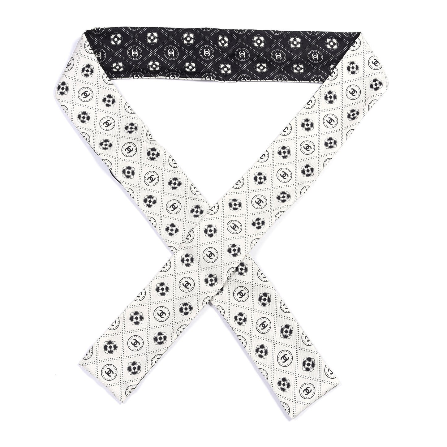 Silk CC Polka Dot Slim Bandeau Scarf Black Ecru