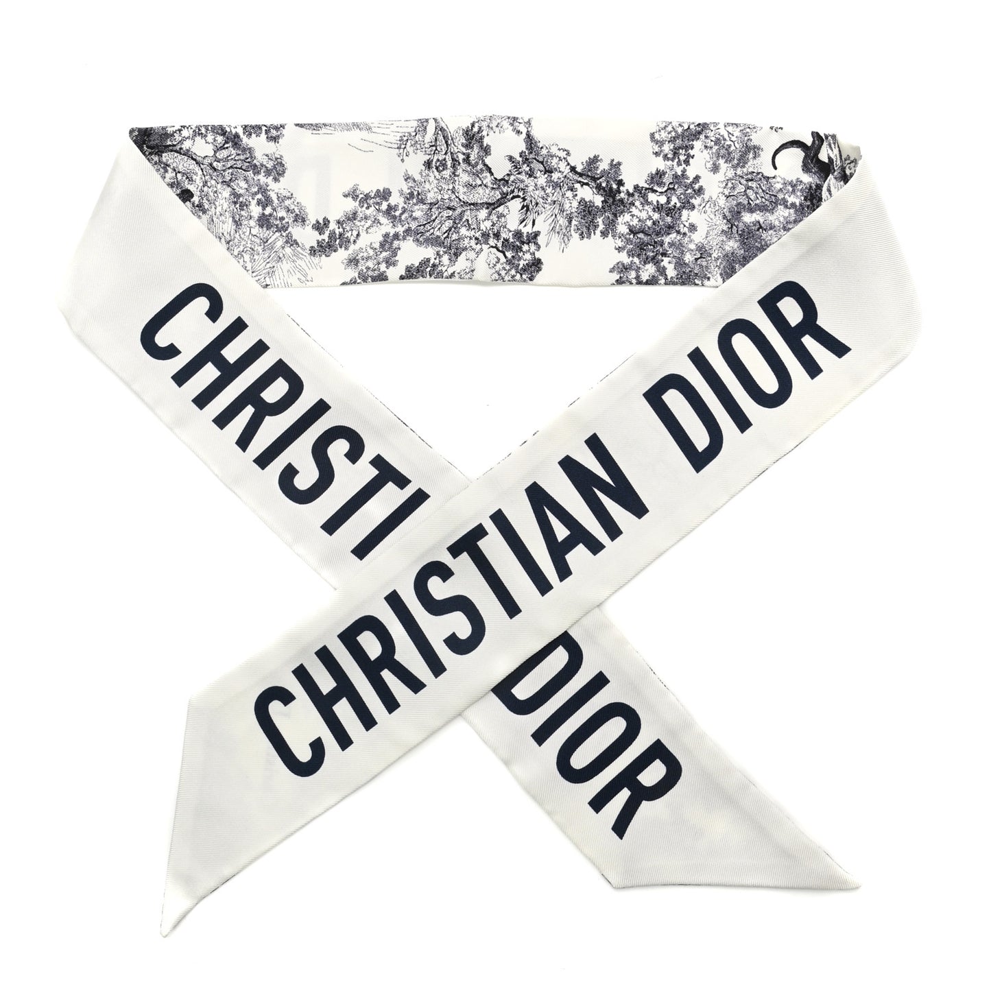 Silk Toile De Jouy Mitzah Scarf Navy Blue