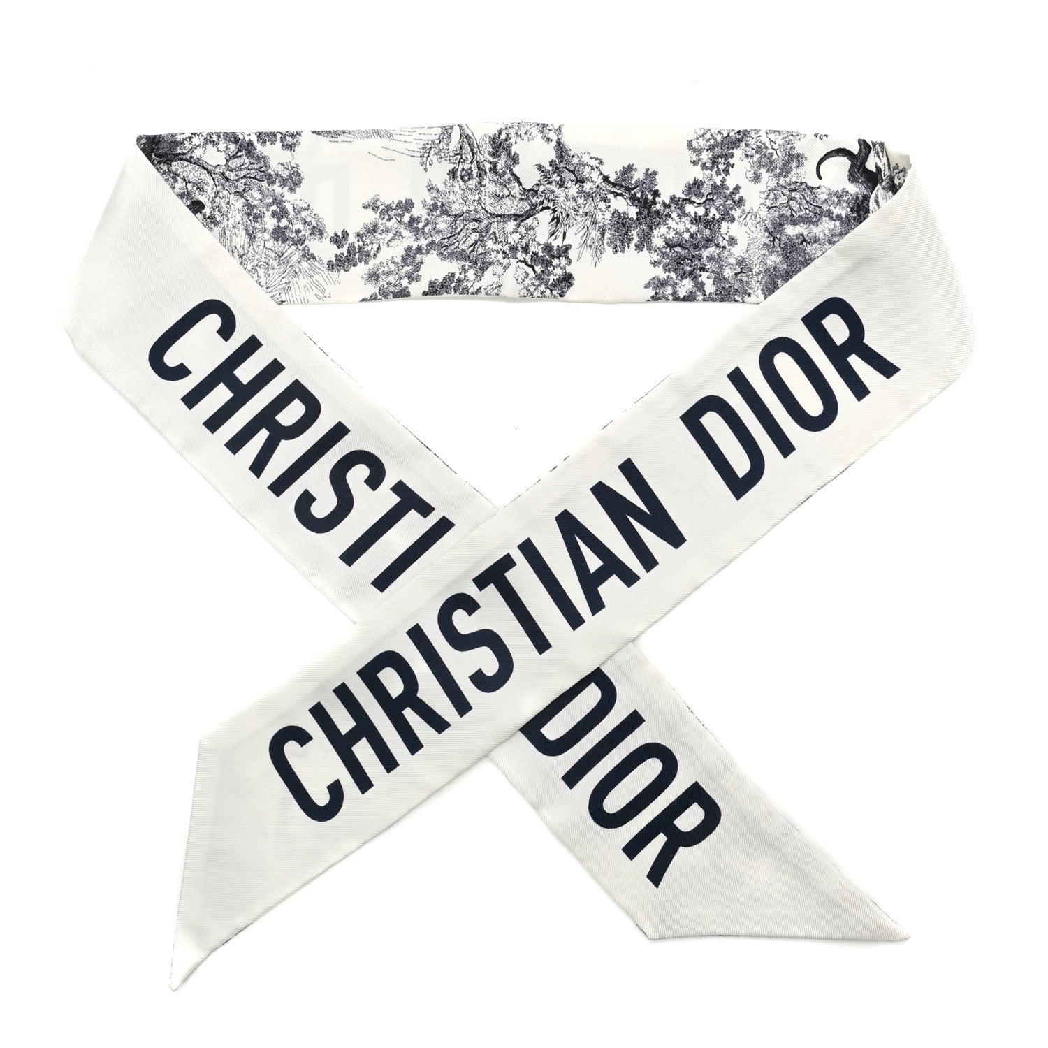 Christian Dior Silk Toile De Jouy Mitzah Scarf Navy Blue 1 of 4