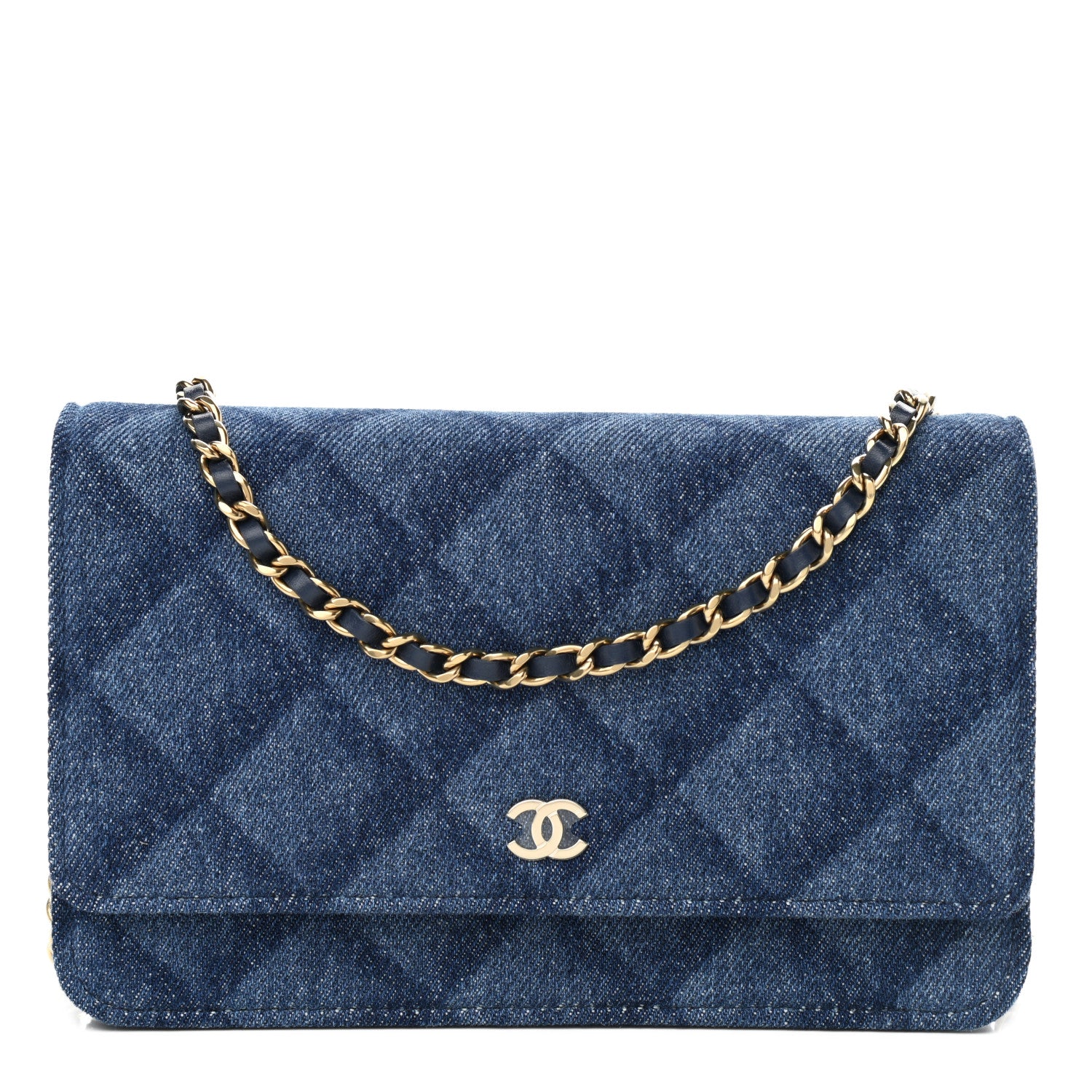 Chanel Denim Printed Wallet On Chain WOC Dark Blue 1 of 12