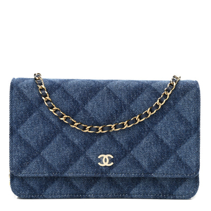 Chanel Denim Printed Wallet On Chain WOC Dark Blue 1 of 12