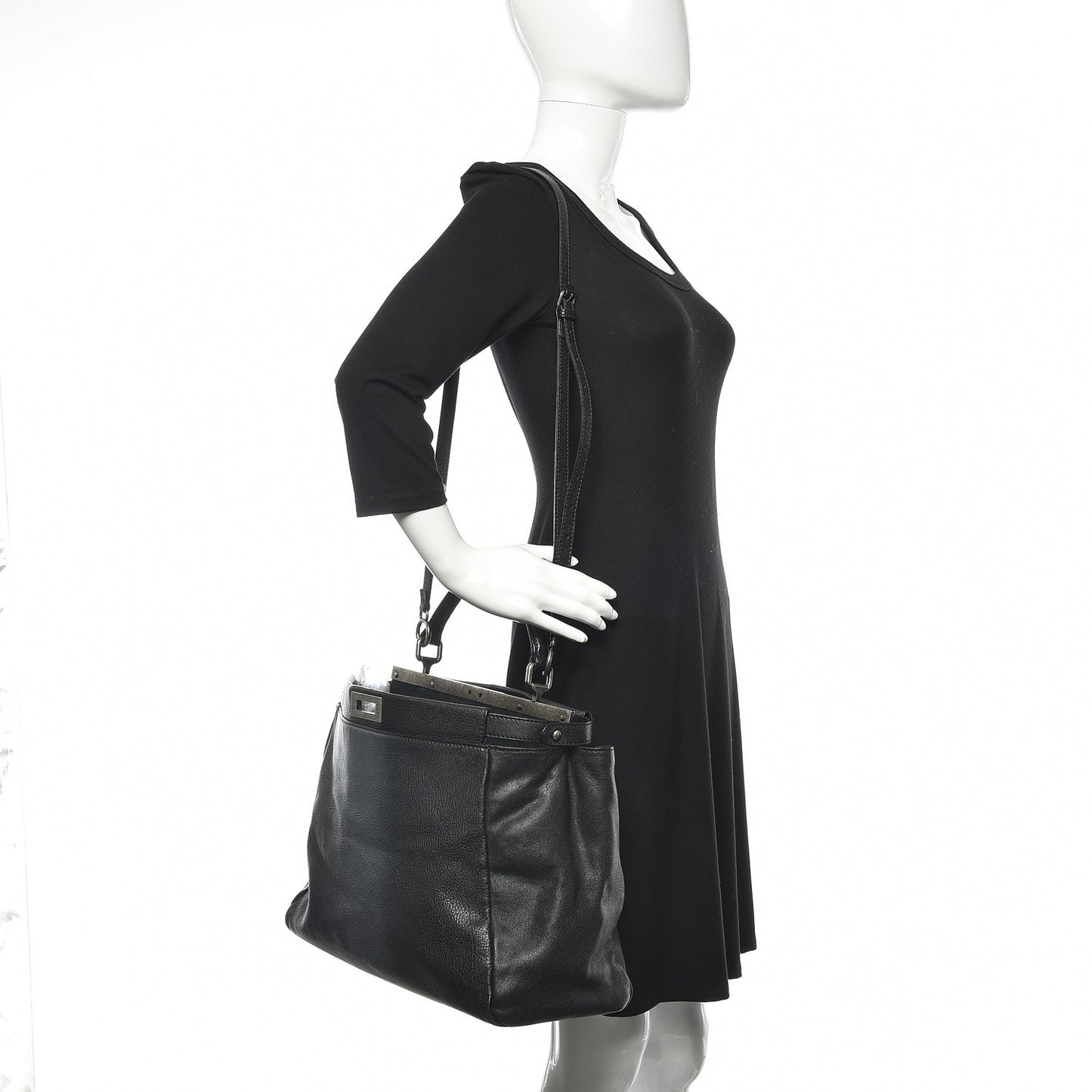 Goatskin Large Peekaboo Iconic Satchel Black