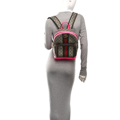 Gucci GG Supreme Monogram Textured Dollar Calfskin Web Small Ophidia Day Backpack Beige Ebony Fluorescent Fuchsia 2 of 11