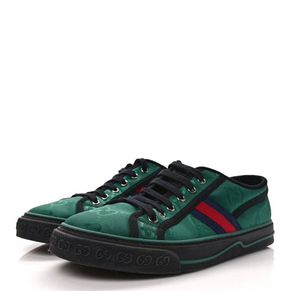 Gucci Econyl Nylon Web Monogram Off The Grid Mens 1977 Tennis Sneakers 9 Scrabble Green Black 3 of 7