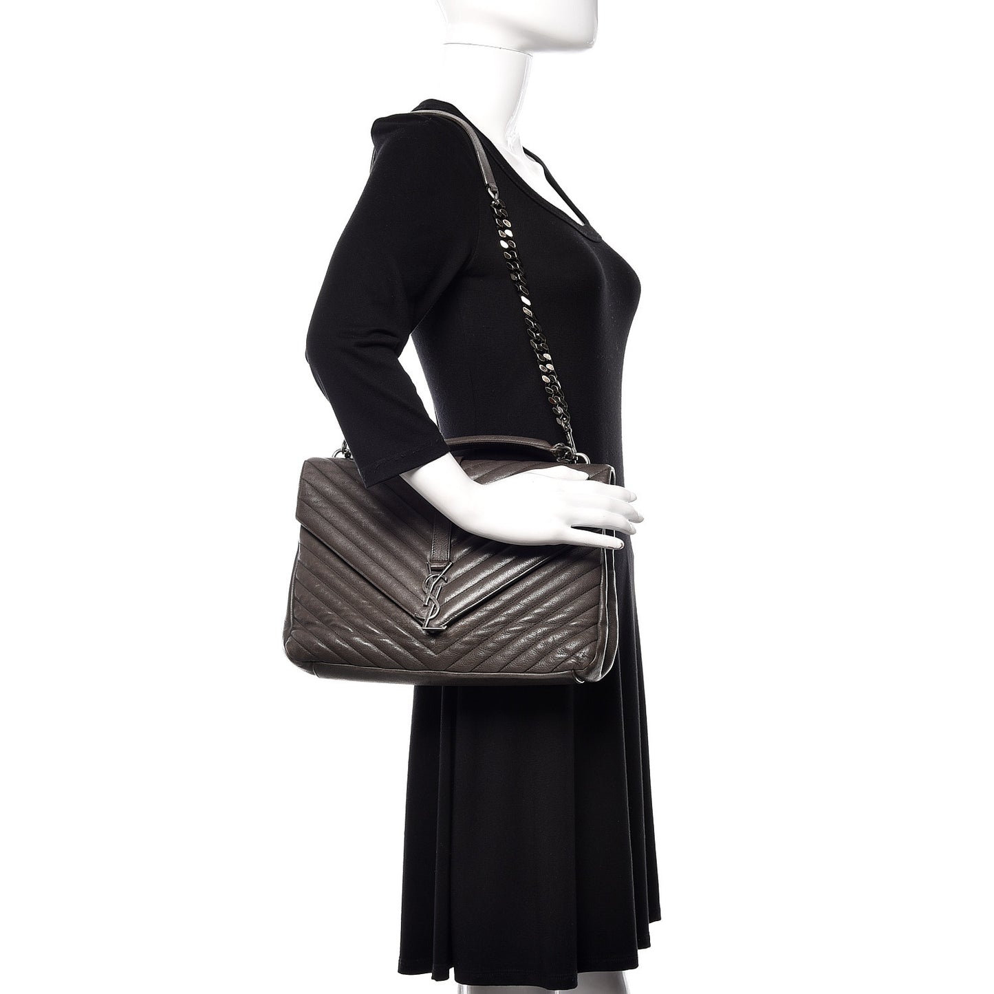 Sheepskin Matelasse Chevron Monogram Large College Satchel Dark Anthracite