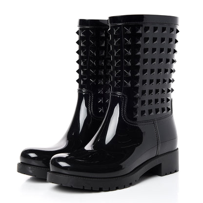 Valentino Garavani Rubber Rockstud Short Rainboots 38 Black 3 of 7