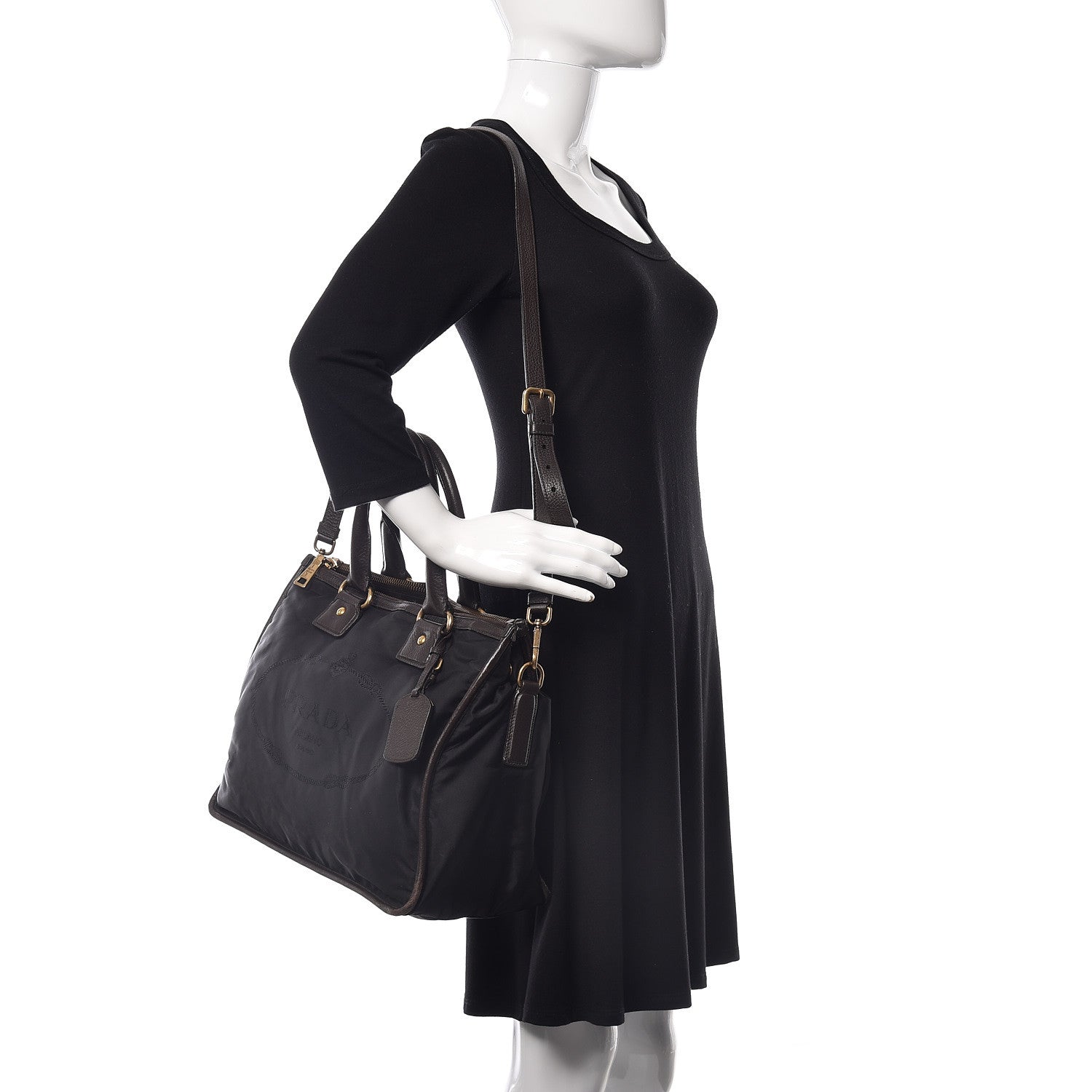 Prada Tessuto Nylon Double Zip Logo Tote Black 2 of 19