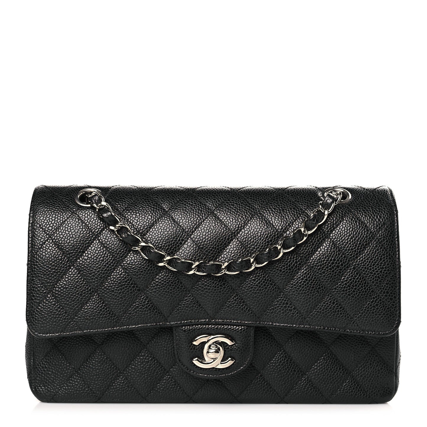 Caviar Quilted Medium Double Flap Black