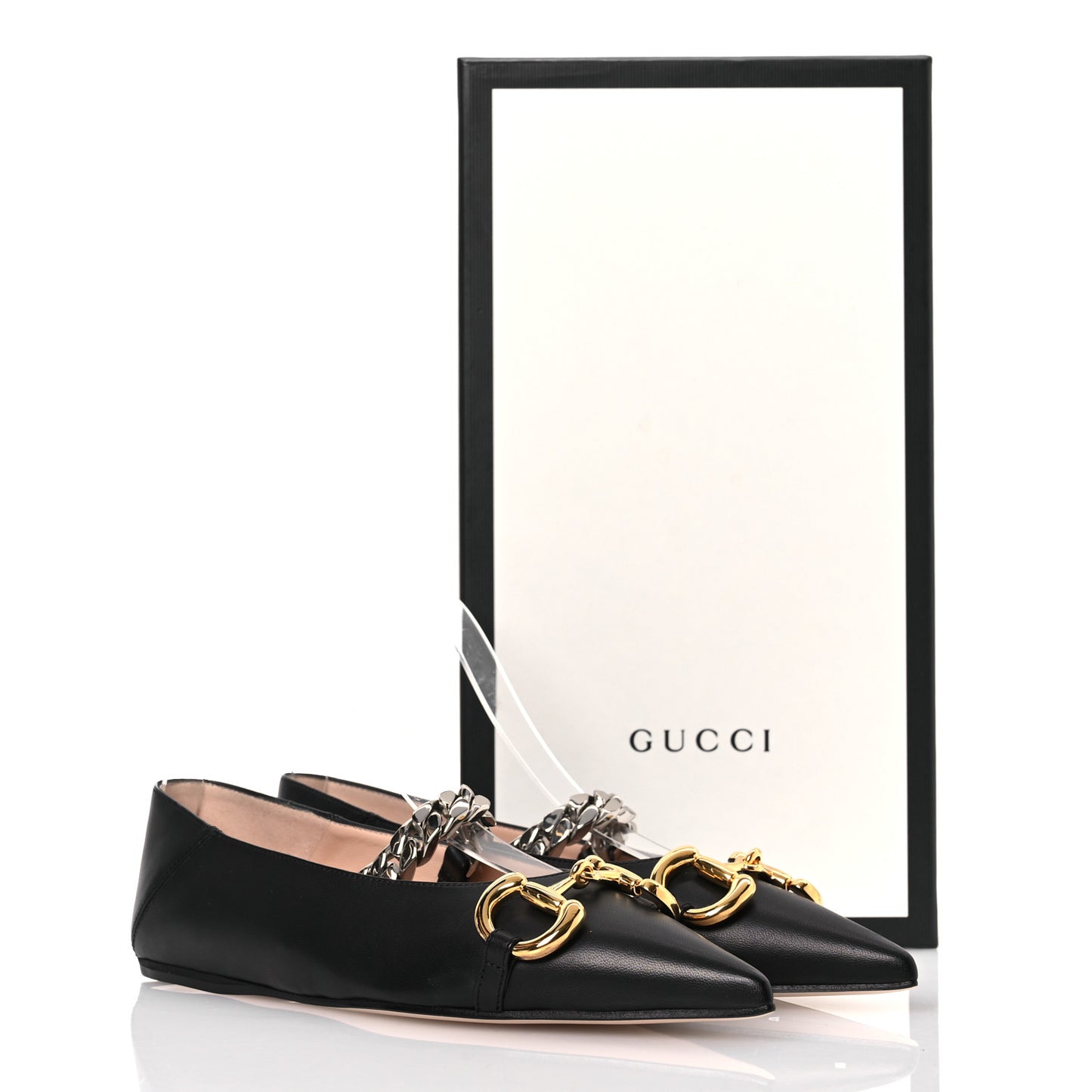 Nappa Lumiere Deva Horsebit Chain Embellished Flats 35 Black