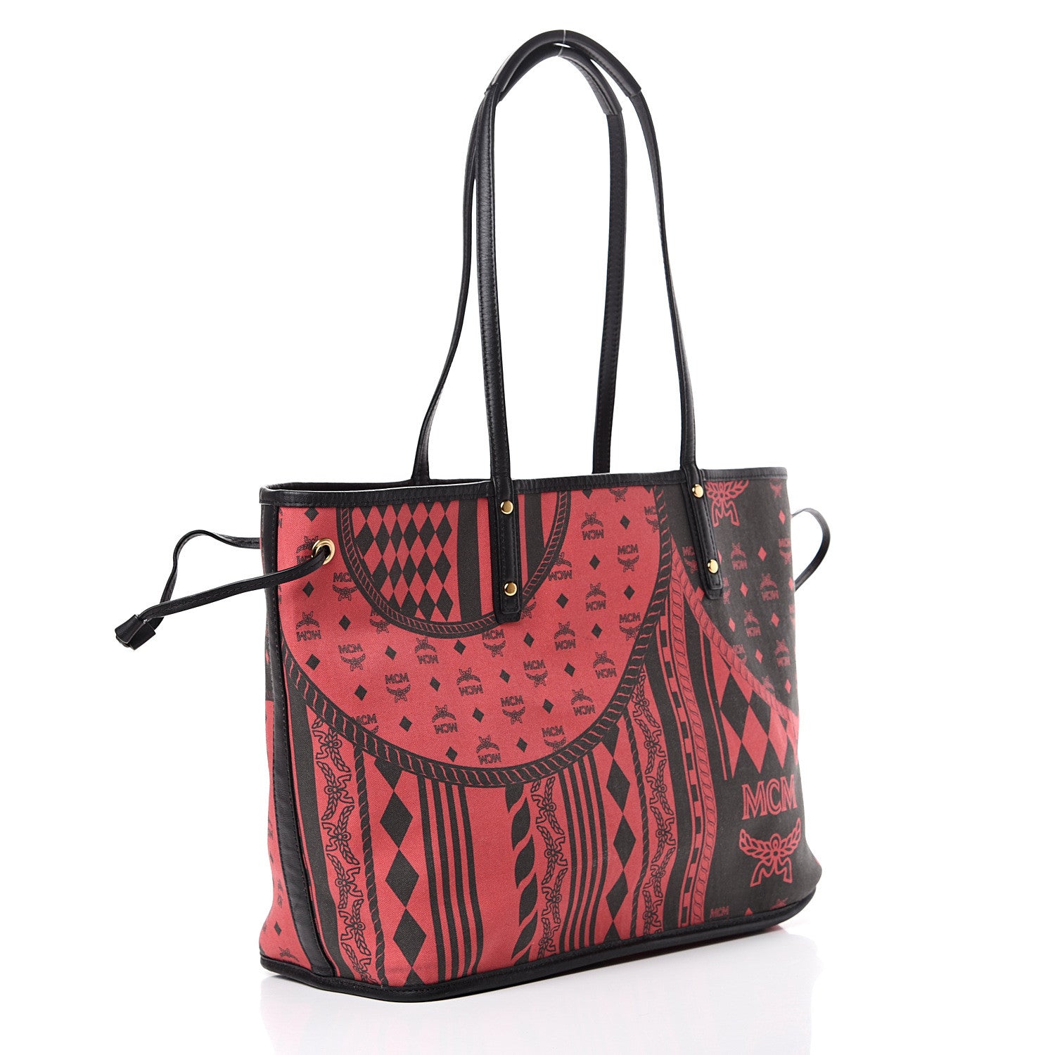 MCM Visetos Medium Project Reversible Shopper Tote Ruby Red Black 5 of 15