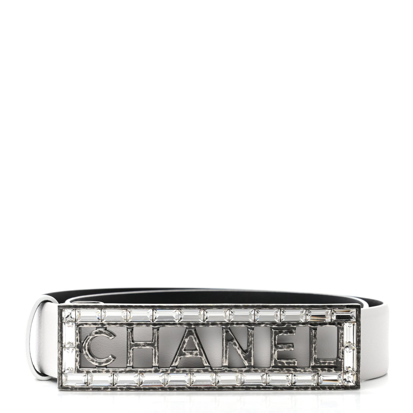 Calfskin Crystal Logo Belt 70 28 White