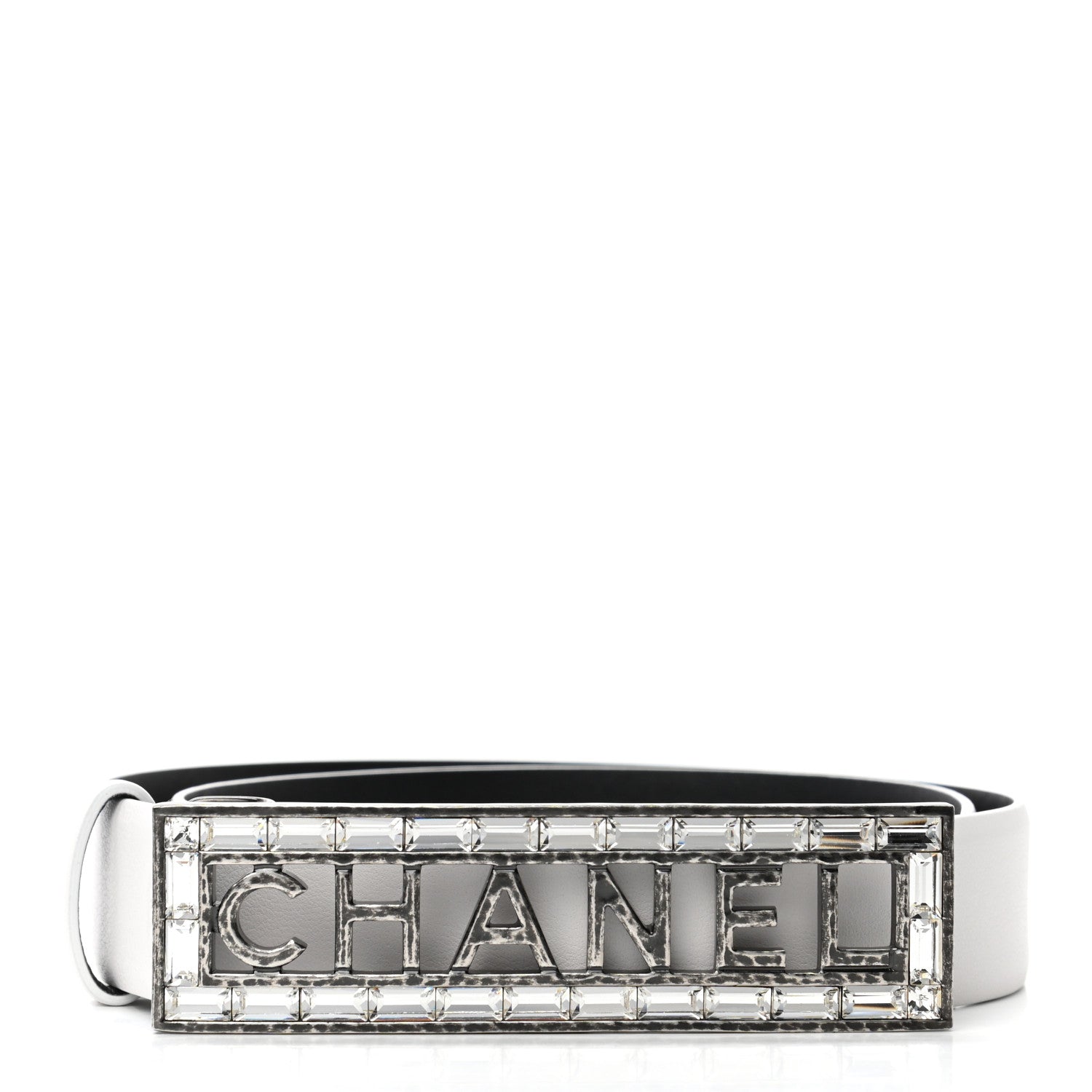 Chanel Calfskin Crystal Logo Belt 70 28 White 1 of 8