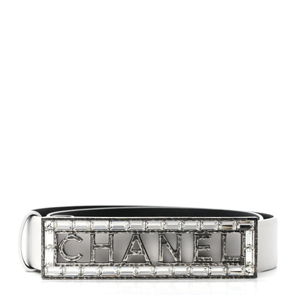 Chanel Calfskin Crystal Logo Belt 70 28 White 1 of 8