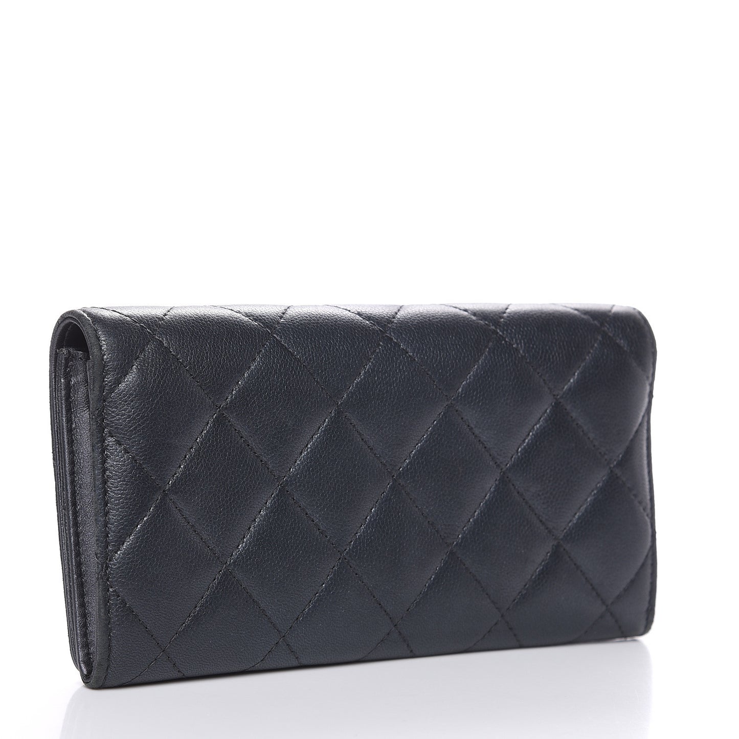 Metallic Caviar Quilted CC Large Gusset Flap Wallet Black