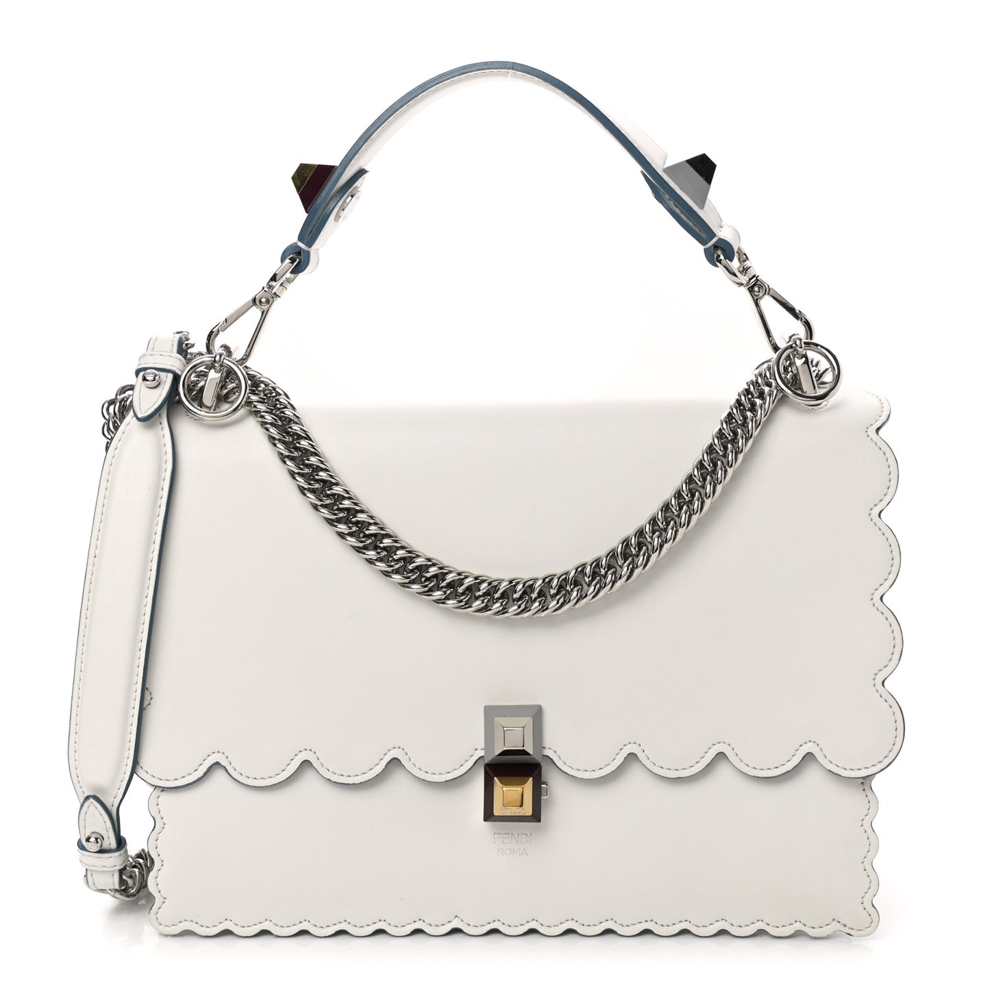 Vitello Liberty Scalloped Studded Kan I Shoulder Bag Bianco