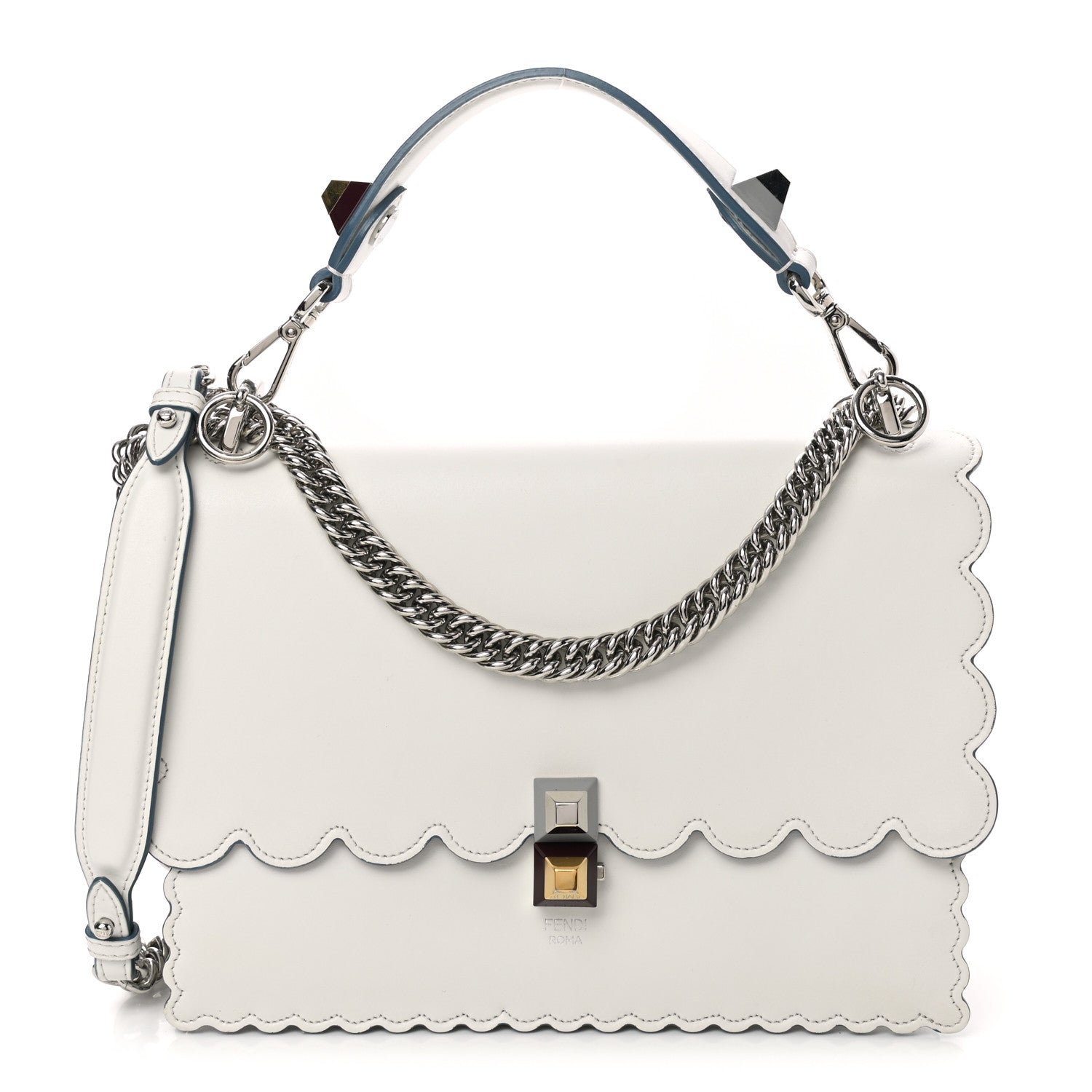 Fendi Vitello Liberty Scalloped Studded Kan I Shoulder Bag Bianco 1 of 11
