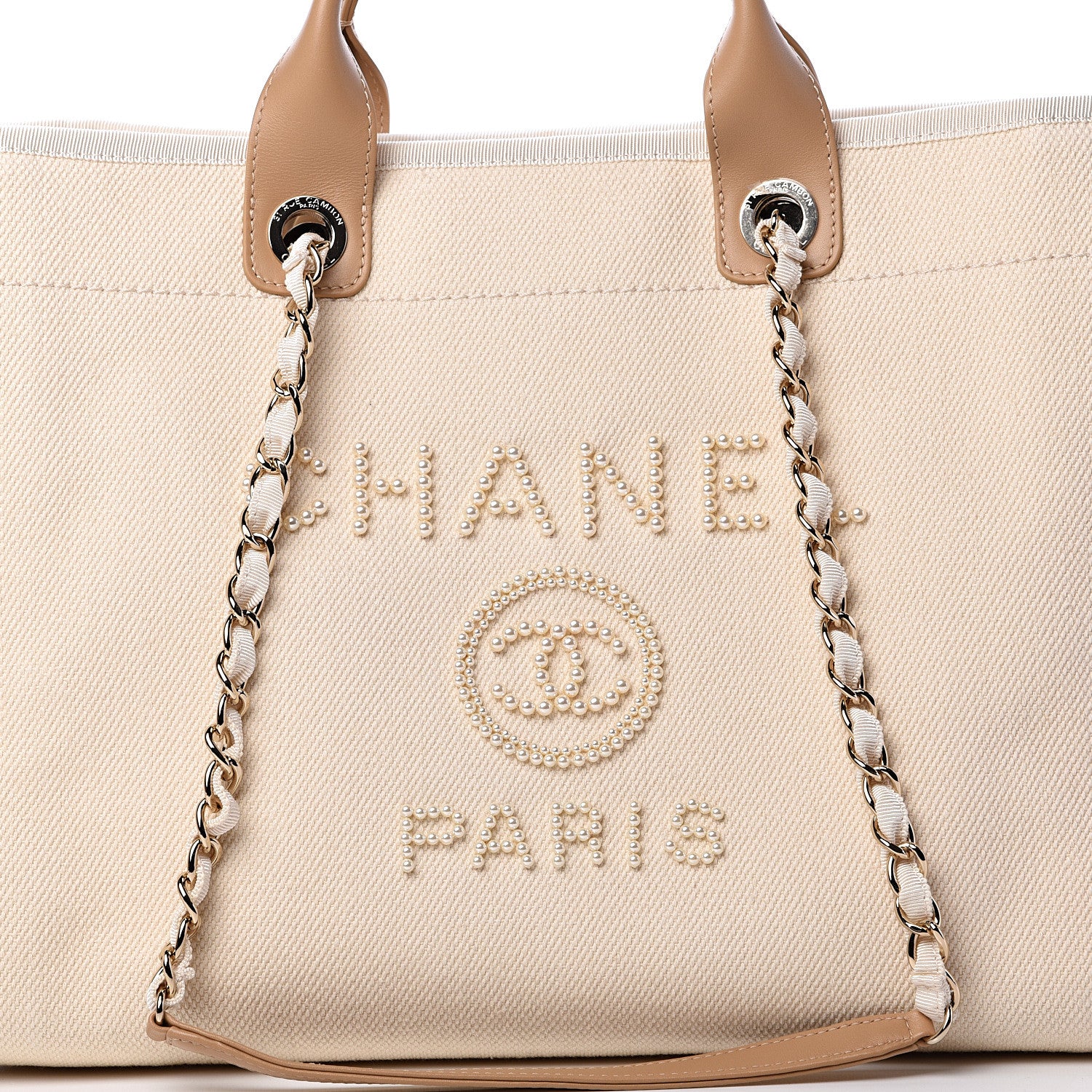 Chanel Canvas Pearl Medium Deauville Tote Ecru Beige 7 of 9