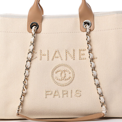 Chanel Canvas Pearl Medium Deauville Tote Ecru Beige 7 of 9