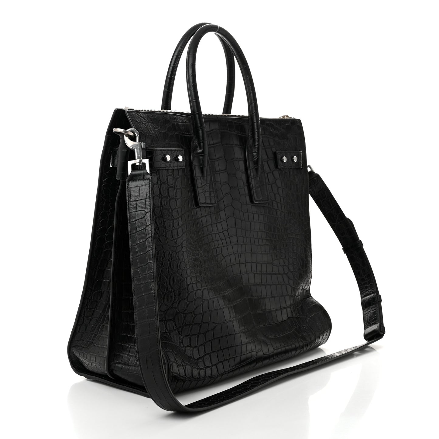 Calfskin Crocodile Embossed Souple North South Tote Black