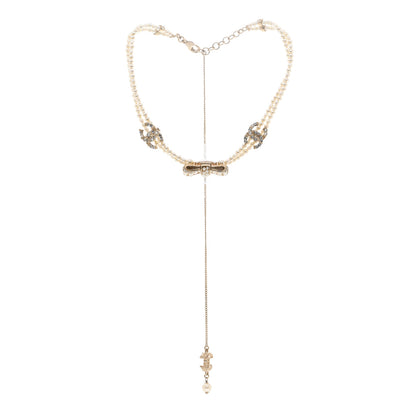 Chanel Pearl Crystal CC Bow Choker Necklace Gold 3 of 6