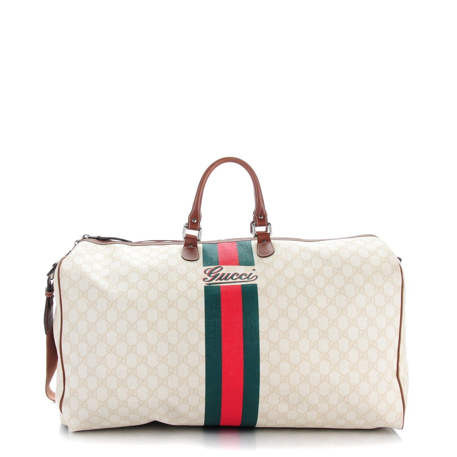 Gucci GG Plus Monogram Web Stripe Large Carry On Duffle Tan 1 of 7