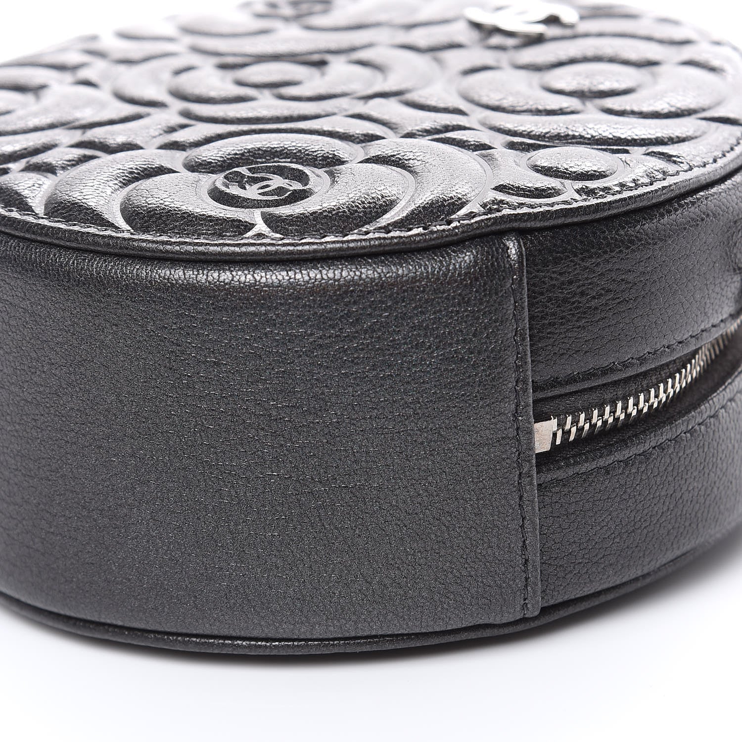Chanel Goatskin Camellia Quilted Round Clutch With Chain Grey 11 of 12