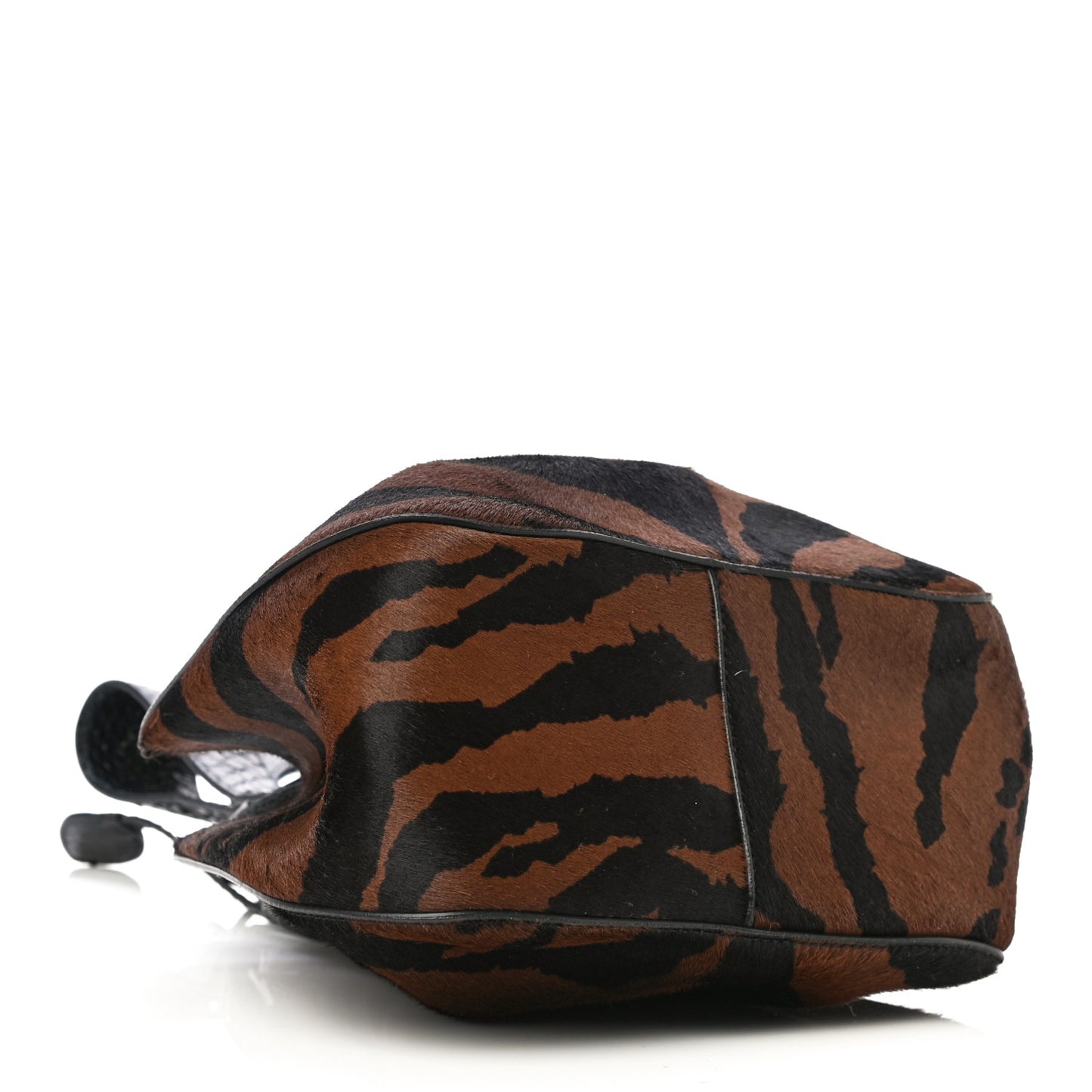Calf Hair Bucket Bag Wristlet Brown Black