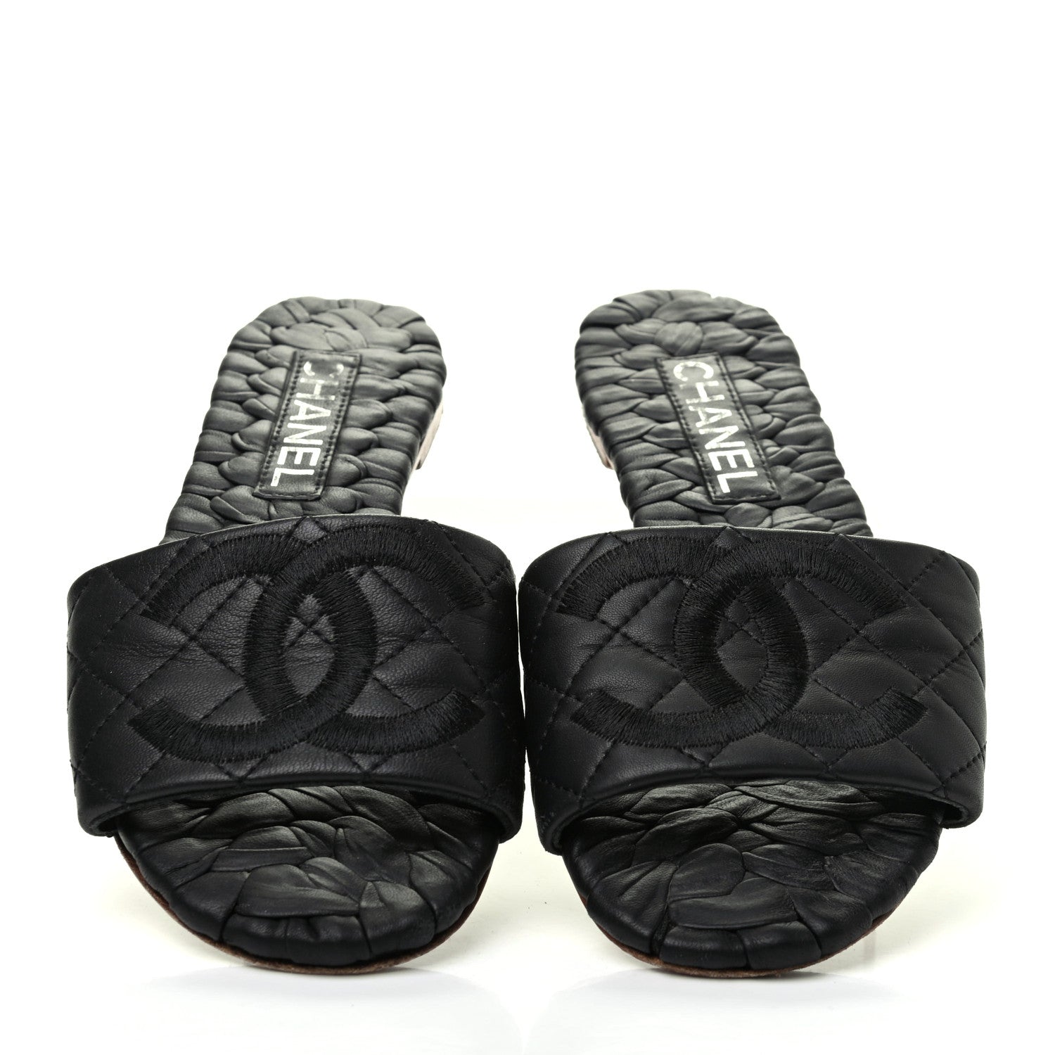 Chanel Lambskin Quilted Embroidered CC Mules Sandals 36 Black 5 of 15