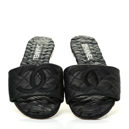 Chanel Lambskin Quilted Embroidered CC Mules Sandals 36 Black 5 of 15