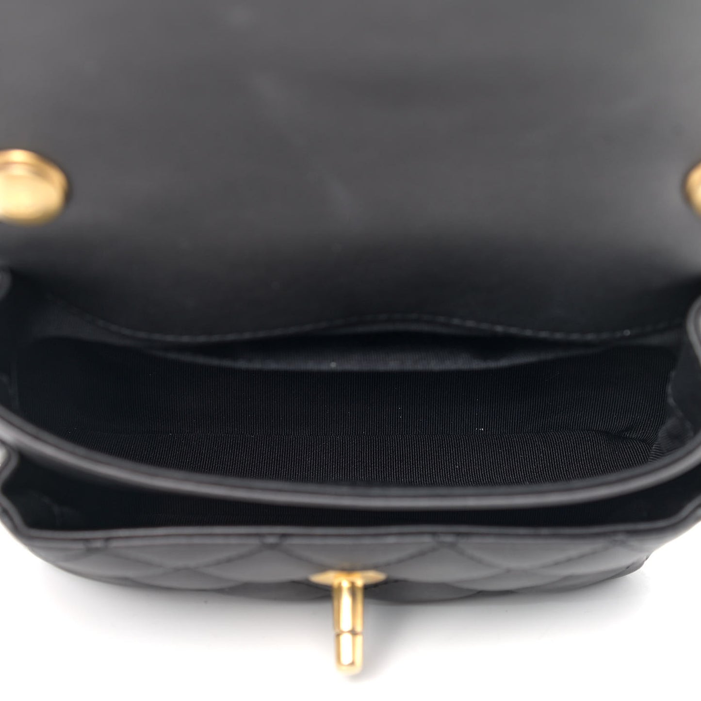 Calfskin Quilted Top Handle Flap Black
