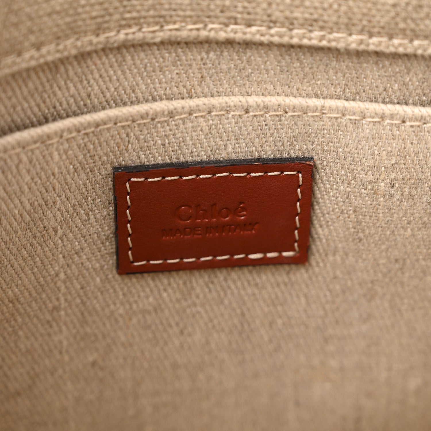 Chloe Linen Calfskin Small Woody Ribbon Tote With Strap White Brown 6 of 11