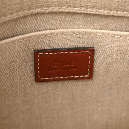 Chloe Linen Calfskin Small Woody Ribbon Tote With Strap White Brown 6 of 11