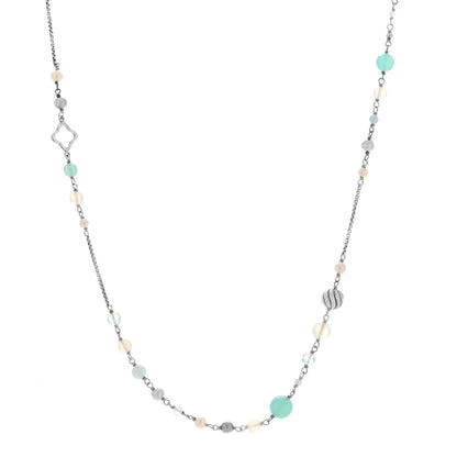 David Yurman Sterling Silver Pearl Aquamarine Chalcedony 14mm Quatrefoil Necklace 1 of 5