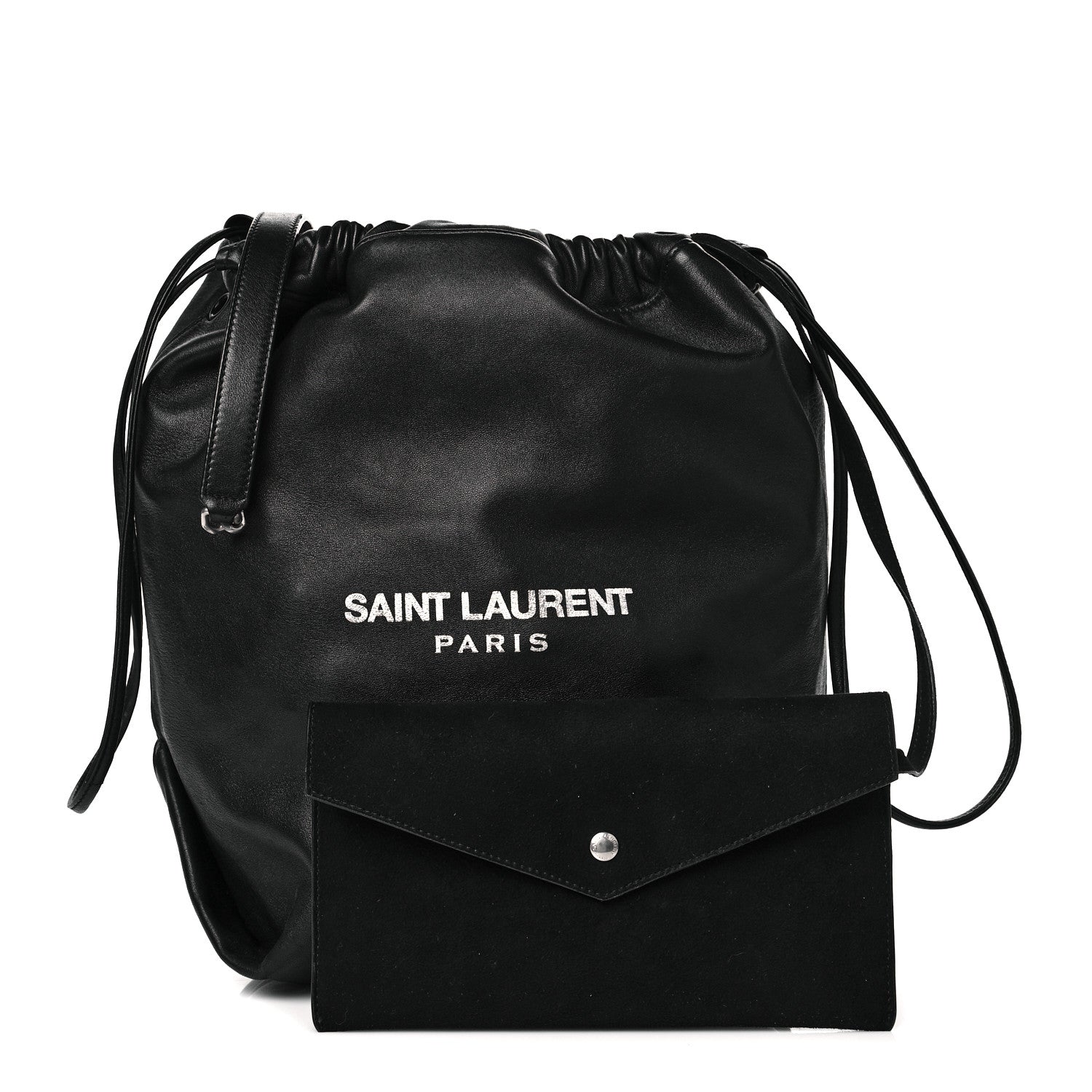 Saint Laurent Lambskin Teddy Drawstring Bag Black 1 of 11